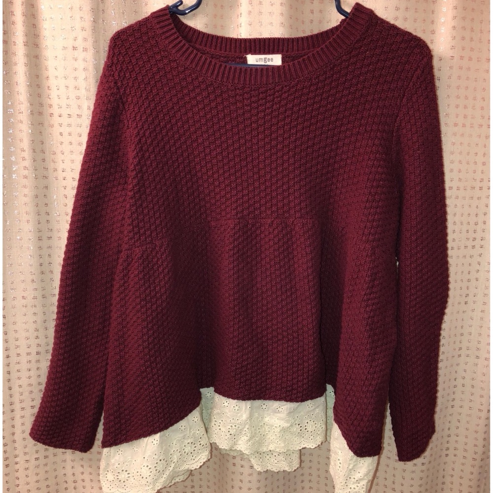 Textured Lace hem Sweater
